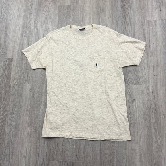 Vintage Polo Ralph Lauren Shirt Men's Medium Gray Pocket Tee 90s Single Stitch - Picture 1 of 7